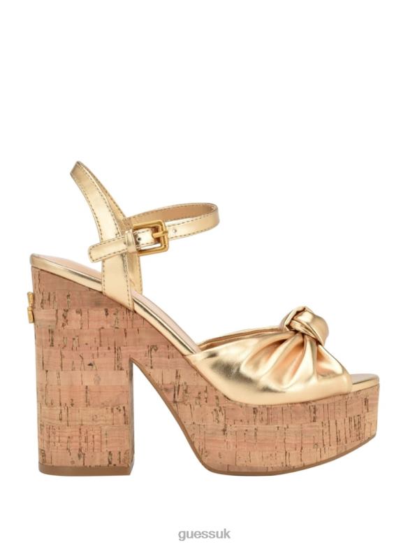 GUESS Women Yipster Platform Heeled Sandals Gold Footwear V28V63459