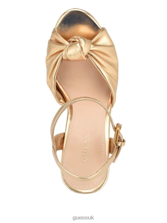 GUESS Women Yipster Platform Heeled Sandals Gold Footwear V28V63459