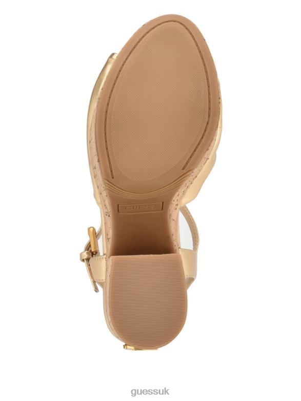 GUESS Women Yipster Platform Heeled Sandals Gold Footwear V28V63459