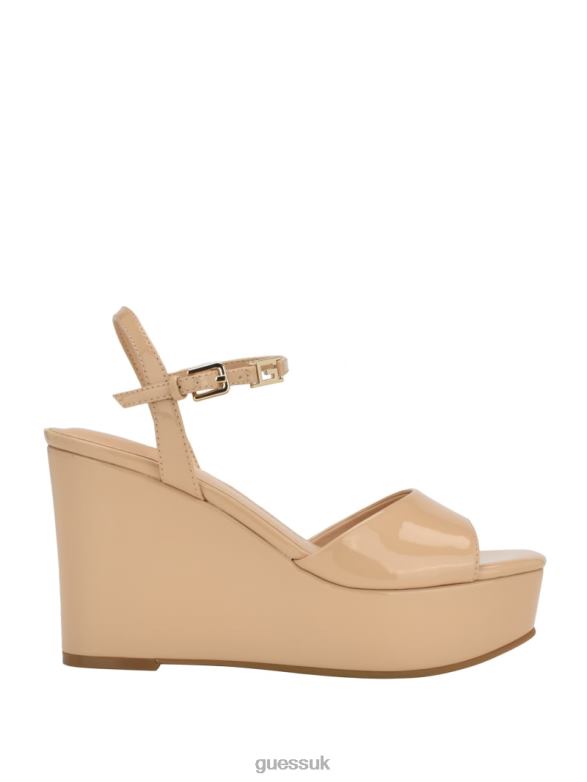 GUESS Women Zione Patent Wedges Light Natural 110 Footwear V28V63427