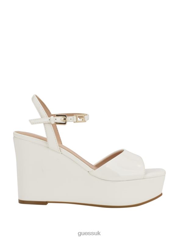 GUESS Women Zione Patent Wedges Wht Floral Footwear V28V63474