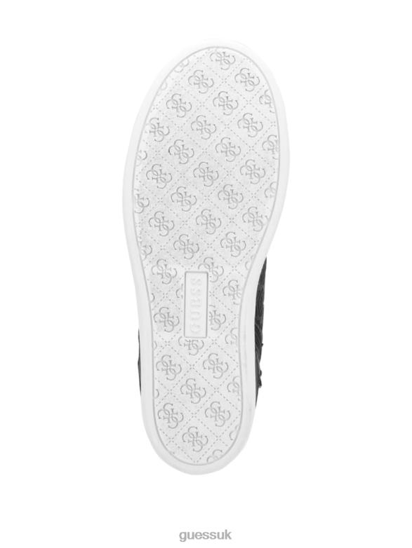 GUESS Women Blairin Rhinestone Logo Wedge Sneakers Black Leather Footwear V28V63341