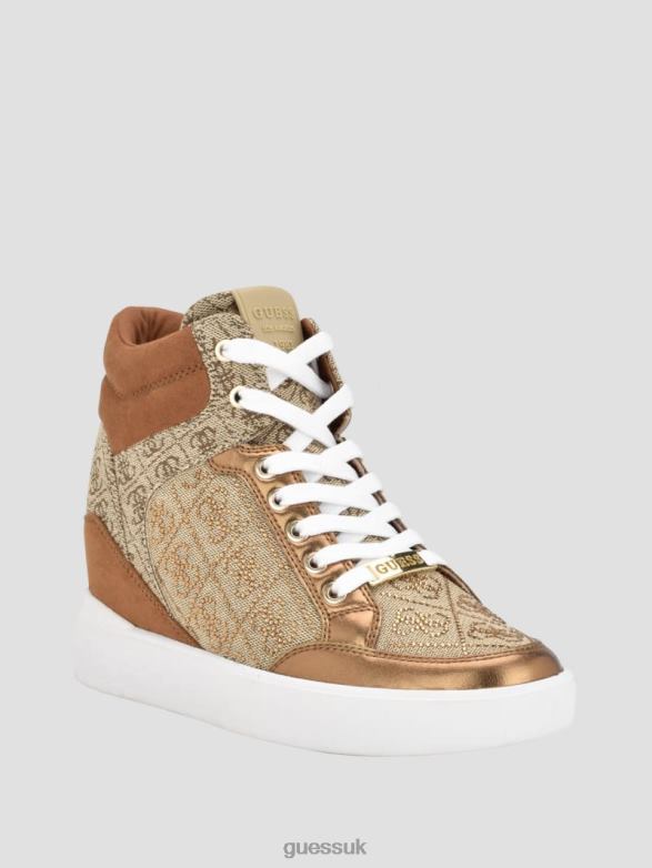 GUESS Women Blairin Rhinestone Logo Wedge Sneakers Medium Brown Footwear V28V63342
