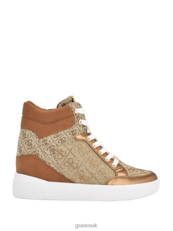 GUESS Women Blairin Rhinestone Logo Wedge Sneakers Medium Brown Footwear V28V63342