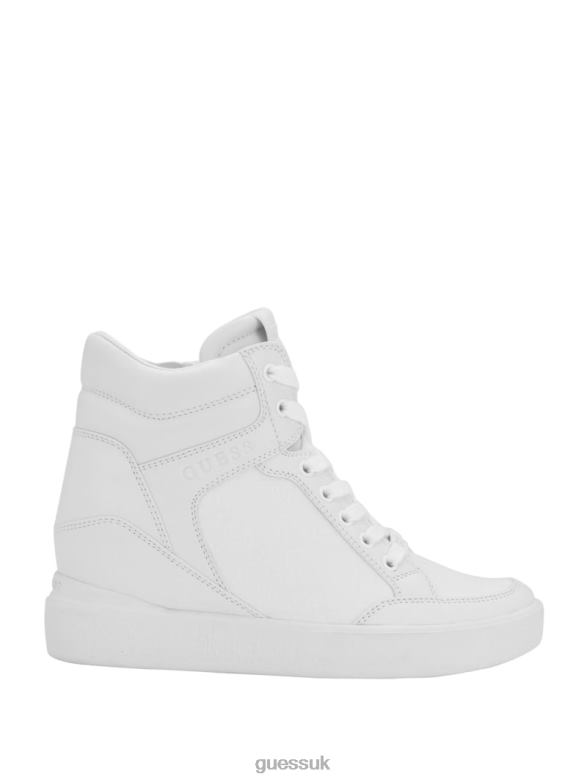 GUESS Women Blairin Rhinestone Logo Wedge Sneakers White Graffiti Footwear V28V63345