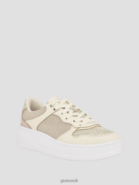 GUESS Women Clevas Logo Embossed Low-Top Sneakers Light Natural Footwear V28V63328