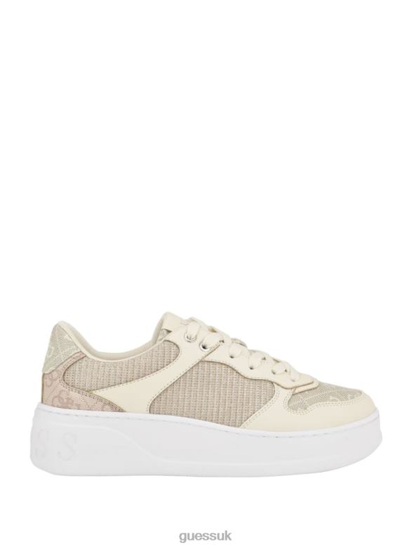 GUESS Women Clevas Logo Embossed Low-Top Sneakers Light Natural Footwear V28V63328
