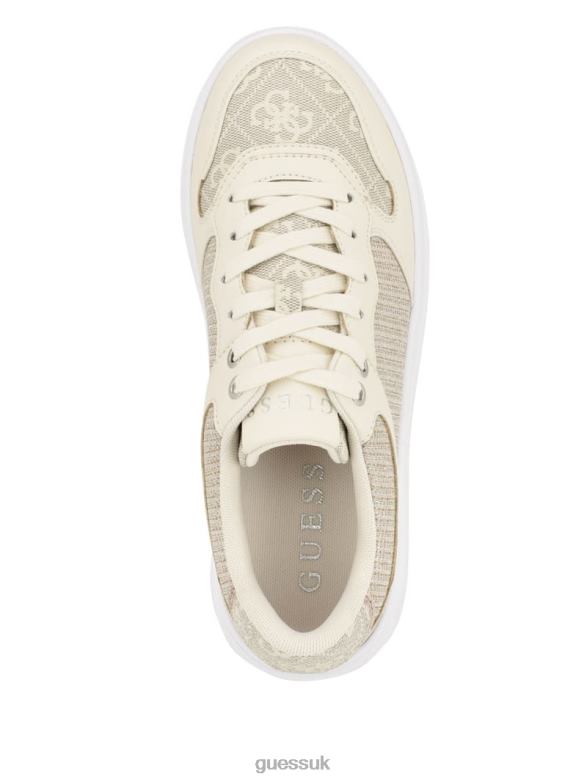 GUESS Women Clevas Logo Embossed Low-Top Sneakers Light Natural Footwear V28V63328