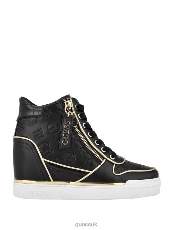 GUESS Women Fiora Logo Wedge Sneakers Black Footwear V28V63379