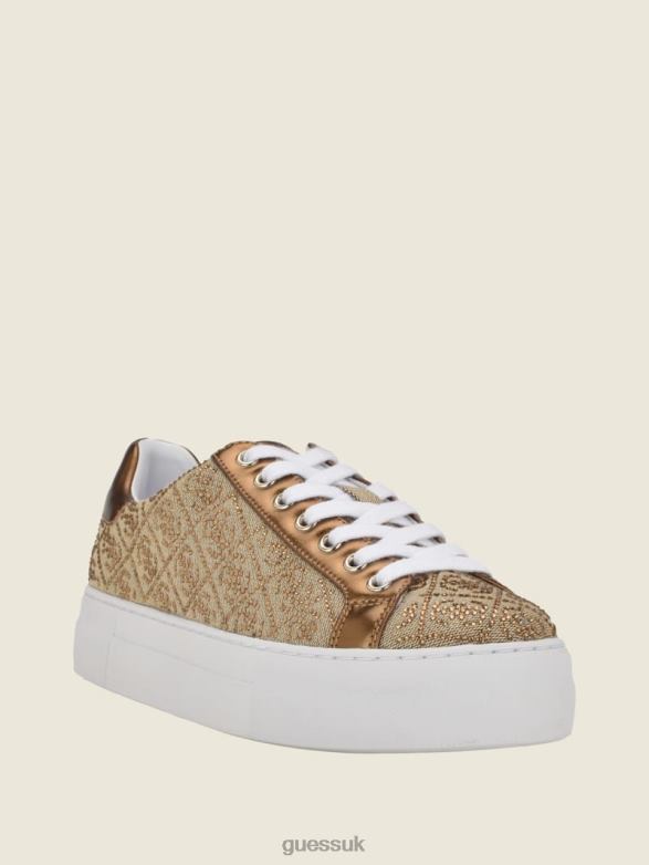 GUESS Women Gelsen Rhinestone Logo Low-Top Sneakers Bronze Footwear V28V63348