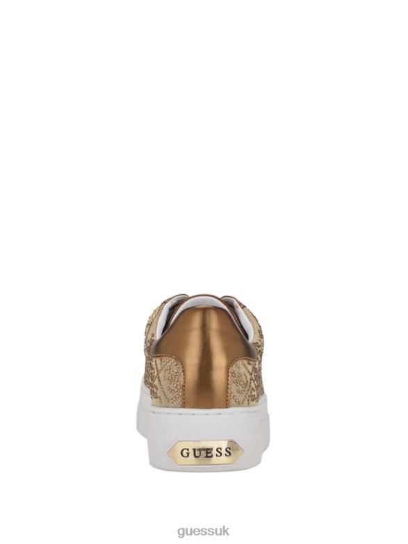 GUESS Women Gelsen Rhinestone Logo Low-Top Sneakers Bronze Footwear V28V63348