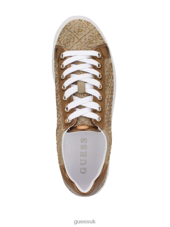 GUESS Women Gelsen Rhinestone Logo Low-Top Sneakers Bronze Footwear V28V63348