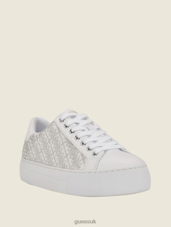 GUESS Women Gelsen Rhinestone Logo Low-Top Sneakers Silver 040 Footwear V28V63343