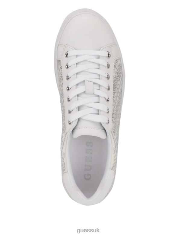 GUESS Women Gelsen Rhinestone Logo Low-Top Sneakers Silver 040 Footwear V28V63343