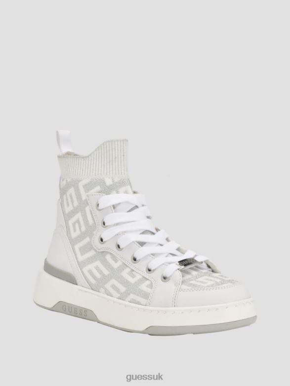 GUESS Women Mannen Logo Knit High-Top Sneakers Silver 040 Footwear V28V63333