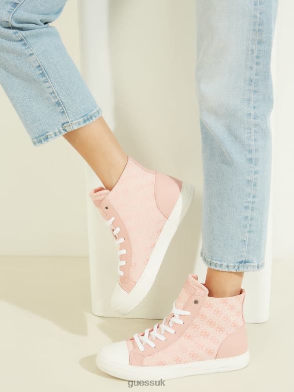 GUESS Women Power Logo High-Top Sneakers Light Pink 680 Footwear V28V63378