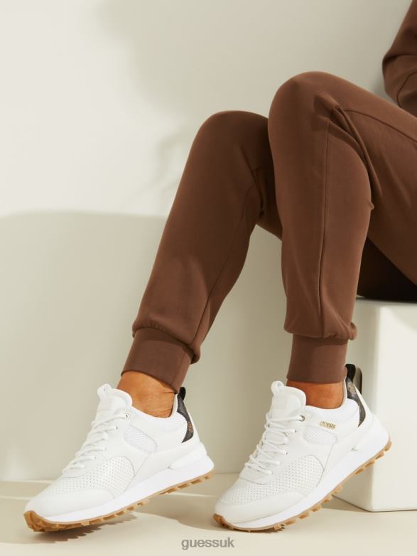 GUESS Women Selvie Perforated Sneakers White/Gold Footwear V28V62464