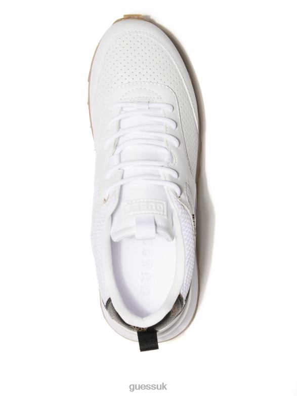 GUESS Women Selvie Perforated Sneakers White/Gold Footwear V28V62464