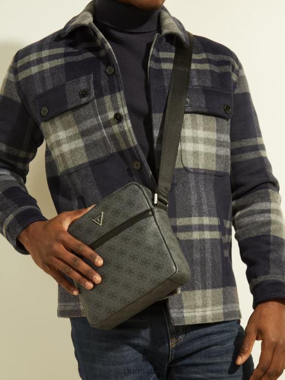 GUESS Men Vezzola Smart Top Zip Square Crossbody Black Floral Print Accessory V28V63236