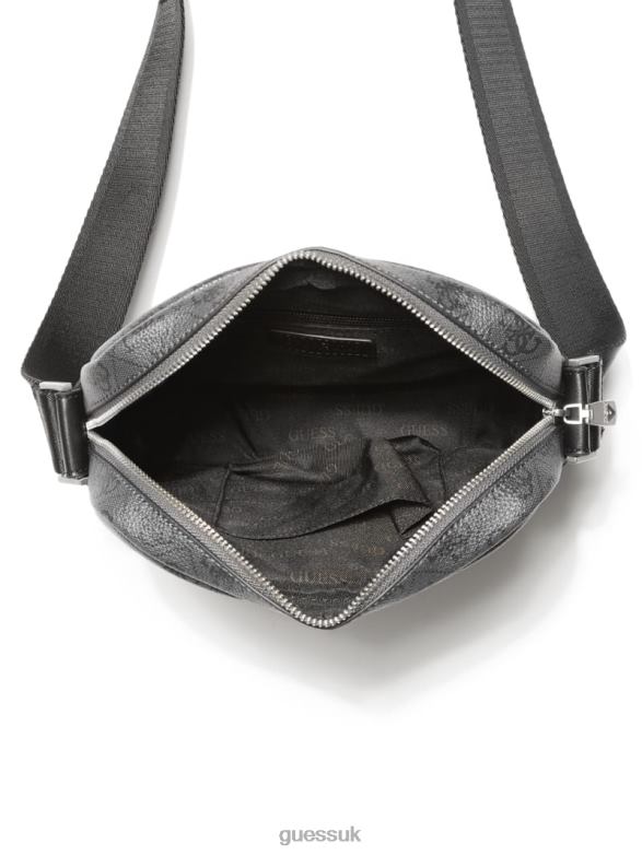GUESS Men Vezzola Smart Top Zip Square Crossbody Black Floral Print Accessory V28V63236