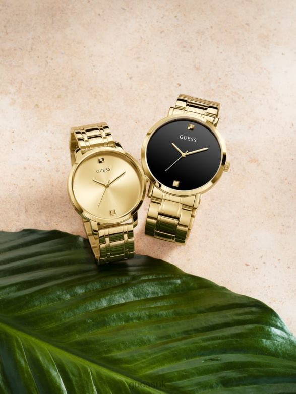 GUESS Men Diamond Analog Watch Gold-Tone and Black Accessory V28V63550