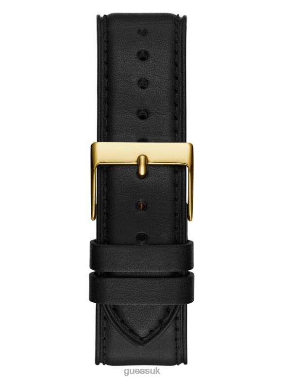 GUESS Men Leather Multifunction Watch Gold-Tone and Black Accessory V28V63564