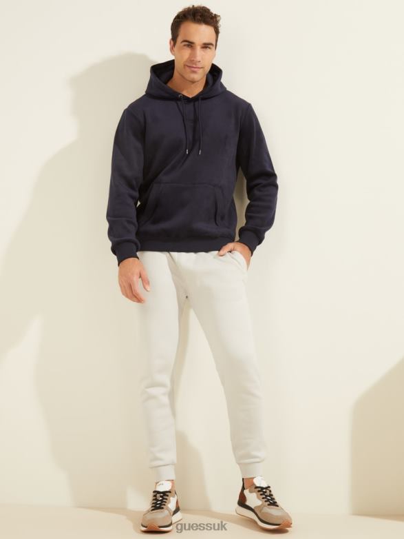 GUESS Men Bonded Velvet Hoodie Bleu Elegant Apparel V28V64072