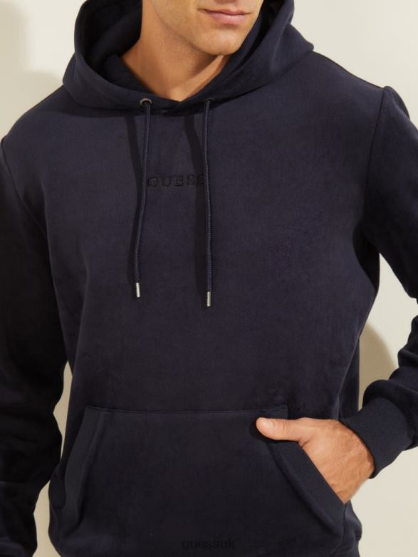 GUESS Men Bonded Velvet Hoodie Bleu Elegant Apparel V28V64072
