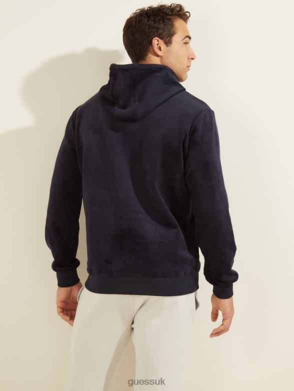 GUESS Men Bonded Velvet Hoodie Bleu Elegant Apparel V28V64072
