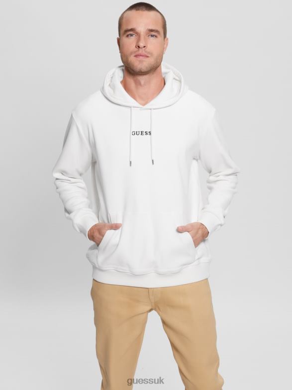 GUESS Men Bonded Velvet Hoodie Salt White Apparel V28V64176