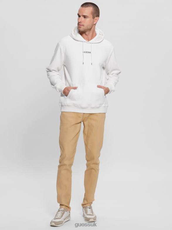 GUESS Men Bonded Velvet Hoodie Salt White Apparel V28V64176