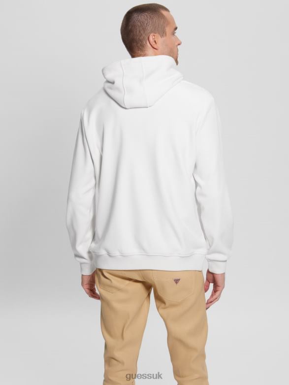 GUESS Men Bonded Velvet Hoodie Salt White Apparel V28V64176