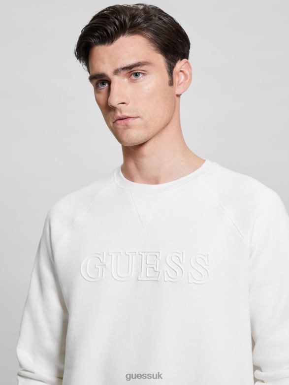 GUESS Men Eco Aldwin Logo Sweatshirt Blanc/Scuffy Apparel V28V64169
