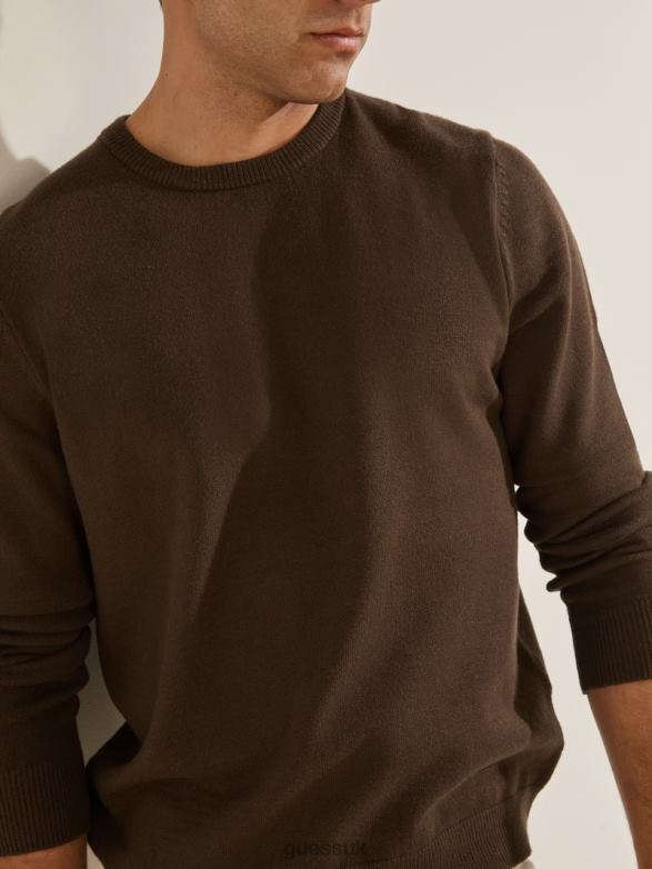 GUESS Men Eco Liam Crew Sweater Chocolate Brownie Apparel V28V64155