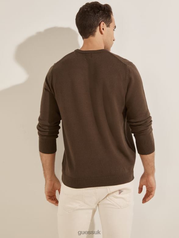 GUESS Men Eco Liam Crew Sweater Chocolate Brownie Apparel V28V64155
