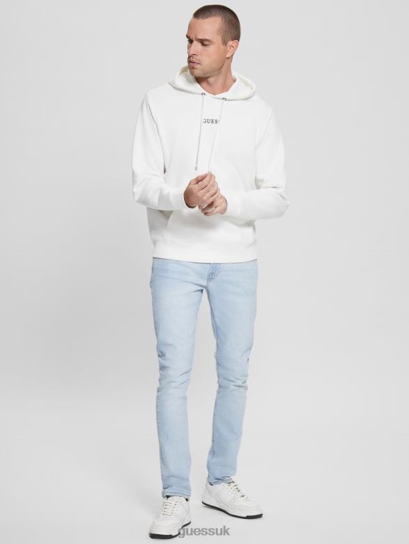 GUESS Men Eco Roy Embroidered Logo Hoodie Frosted White Apparel V28V64051