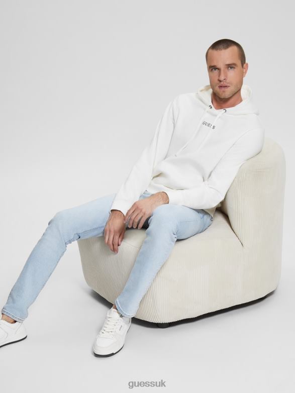 GUESS Men Eco Roy Embroidered Logo Hoodie Frosted White Apparel V28V64051