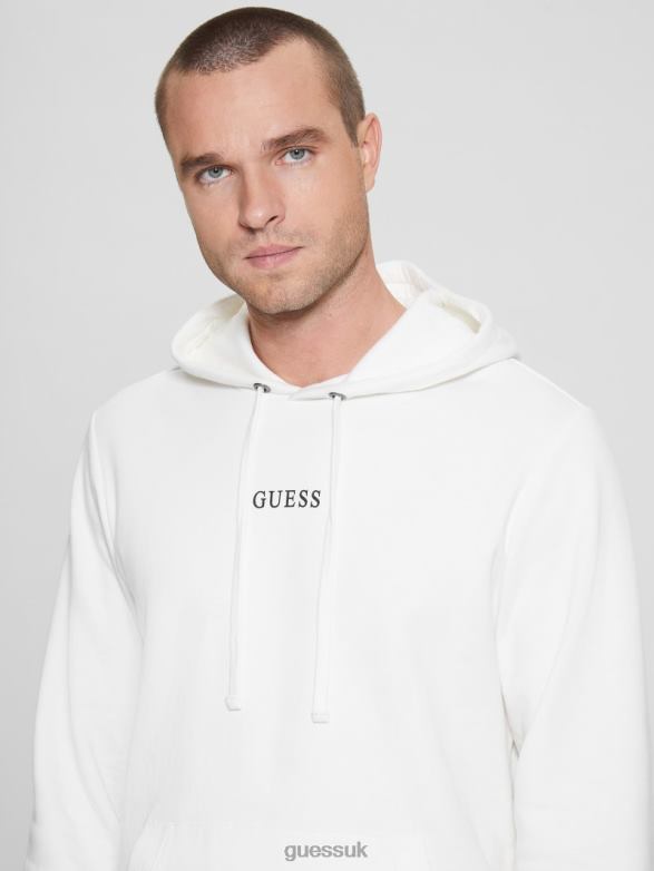 GUESS Men Eco Roy Embroidered Logo Hoodie Frosted White Apparel V28V64051