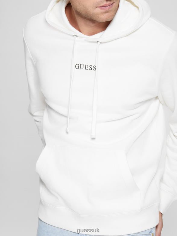 GUESS Men Eco Roy Embroidered Logo Hoodie Frosted White Apparel V28V64051
