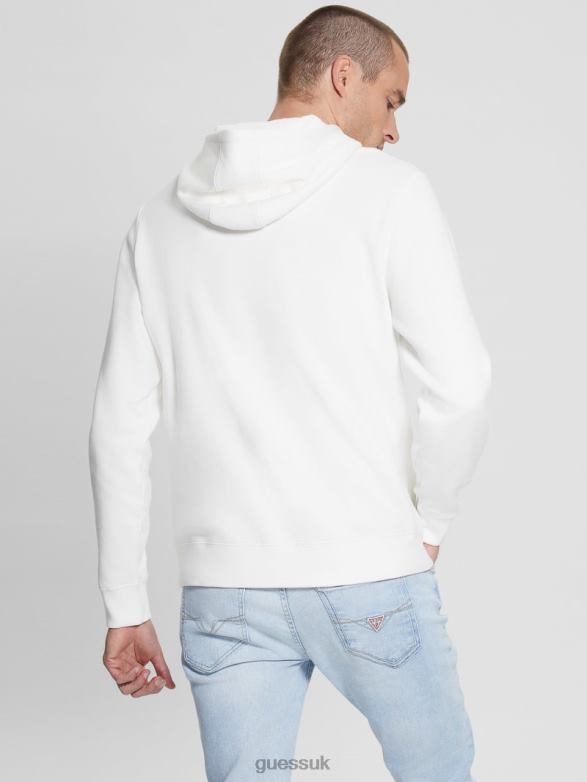 GUESS Men Eco Roy Embroidered Logo Hoodie Frosted White Apparel V28V64051