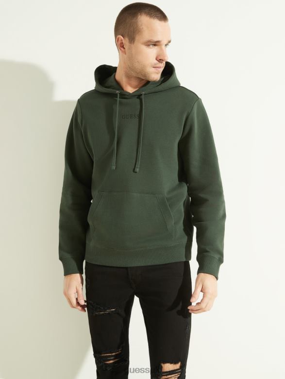 GUESS Men Eco Roy Embroidered Logo Hoodie Jungle Greens Apparel V28V64077