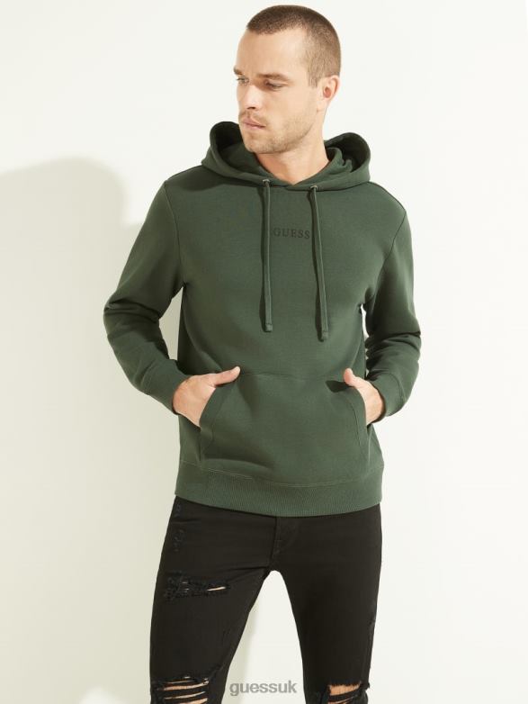 GUESS Men Eco Roy Embroidered Logo Hoodie Jungle Greens Apparel V28V64077