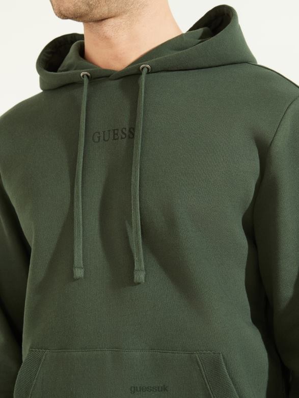 GUESS Men Eco Roy Embroidered Logo Hoodie Jungle Greens Apparel V28V64077