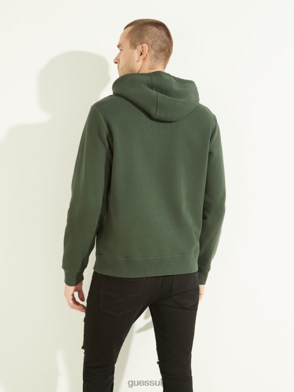 GUESS Men Eco Roy Embroidered Logo Hoodie Jungle Greens Apparel V28V64077