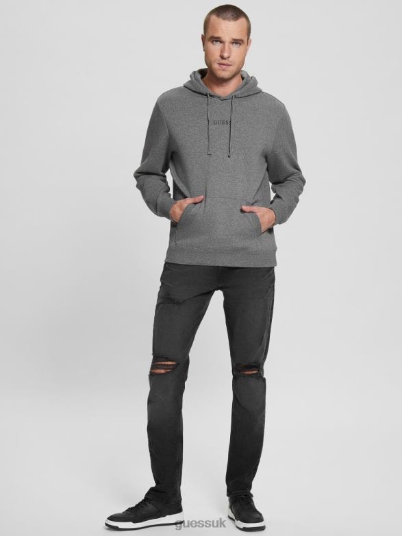 GUESS Men Eco Roy Embroidered Logo Hoodie Midnight Dark Heather Apparel V28V64168