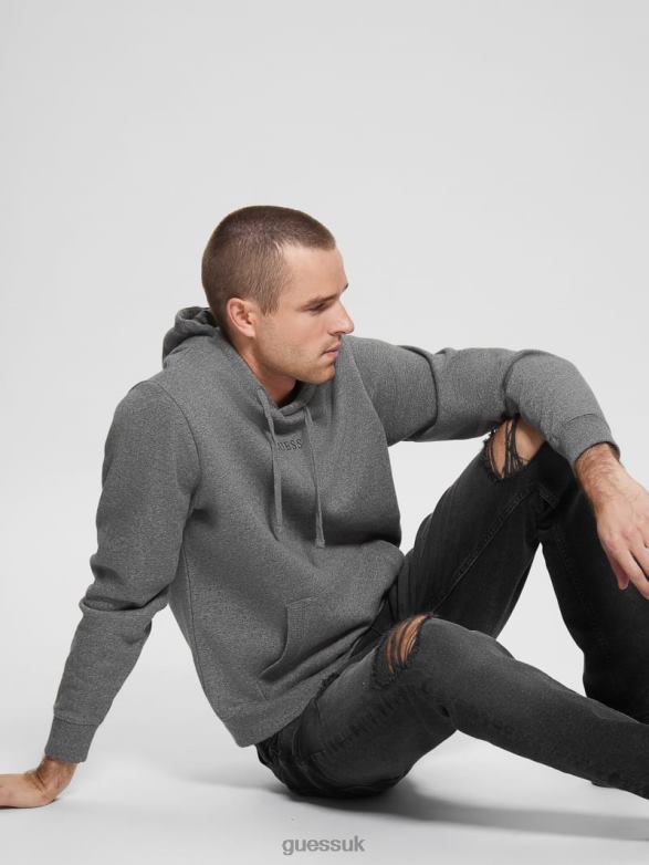 GUESS Men Eco Roy Embroidered Logo Hoodie Midnight Dark Heather Apparel V28V64168