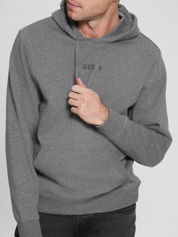 GUESS Men Eco Roy Embroidered Logo Hoodie Midnight Dark Heather Apparel V28V64168