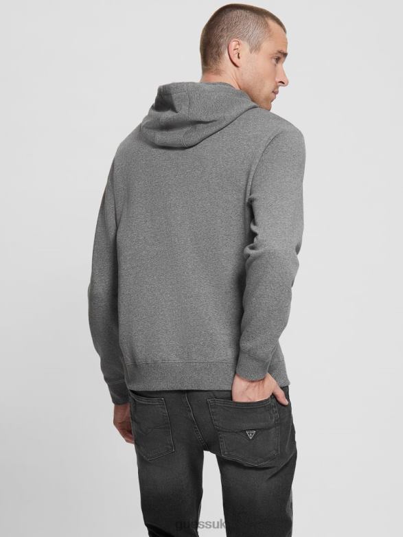 GUESS Men Eco Roy Embroidered Logo Hoodie Midnight Dark Heather Apparel V28V64168