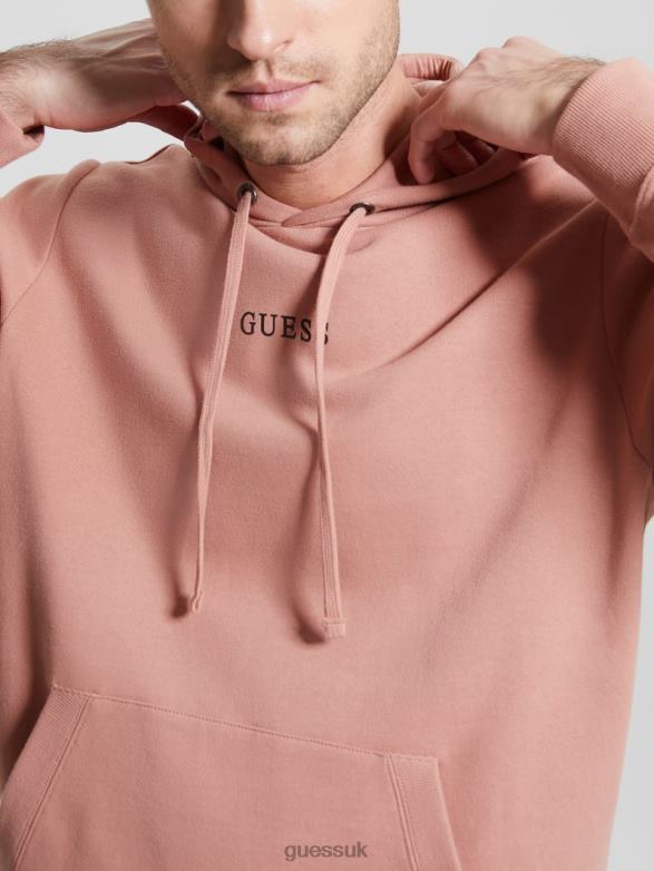 GUESS Men Eco Roy Embroidered Logo Hoodie Satin Rose Apparel V28V64039
