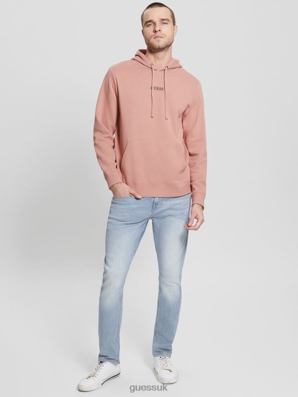 GUESS Men Eco Roy Embroidered Logo Hoodie Satin Rose Apparel V28V64039